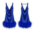 Vestido Cetim Dégagé com Plumas