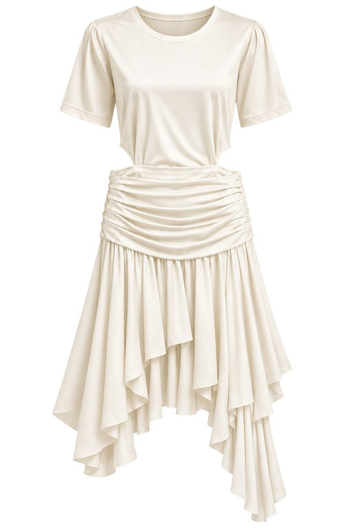 Vestido Pala Babados Assimétricos