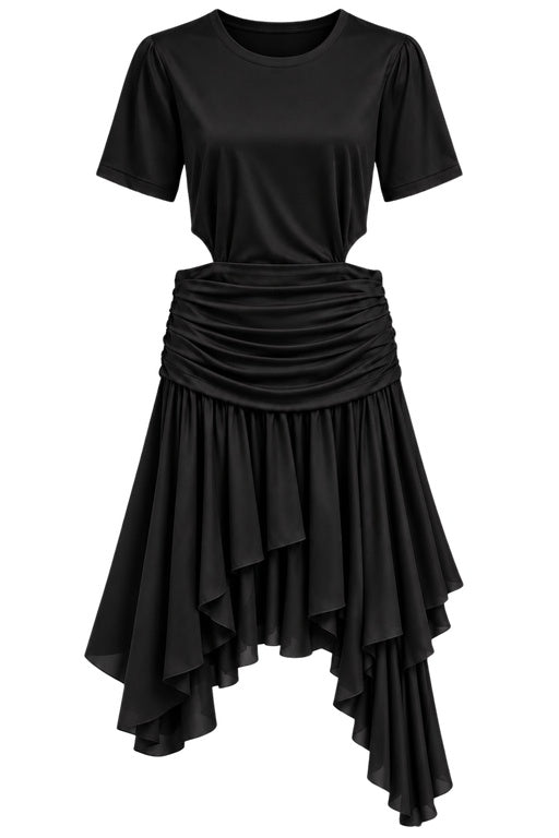 Vestido Pala Babados Assimétricos