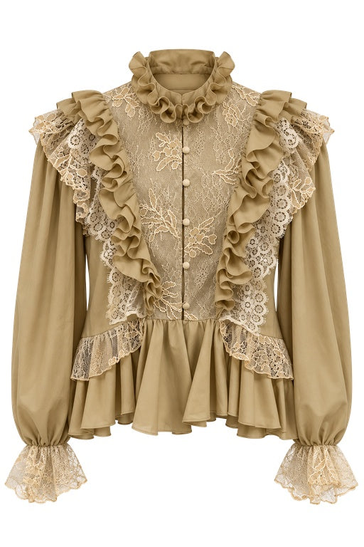 Blusa Bata com Babados e Renda