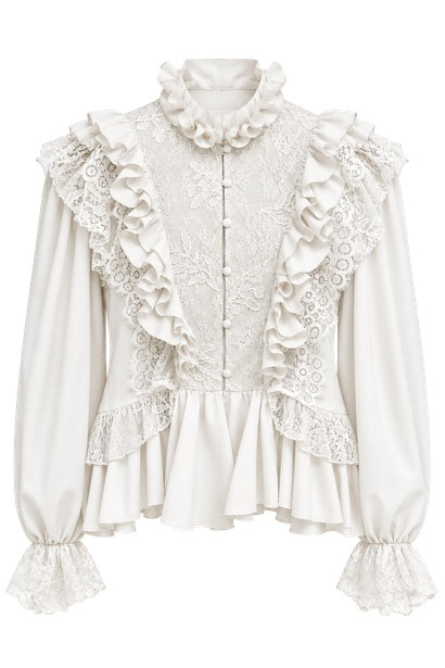 Blusa Bata com Babados e Renda