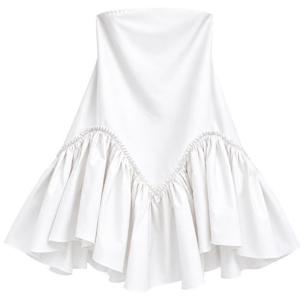 Vestido Tricoline Sem Alça Babado