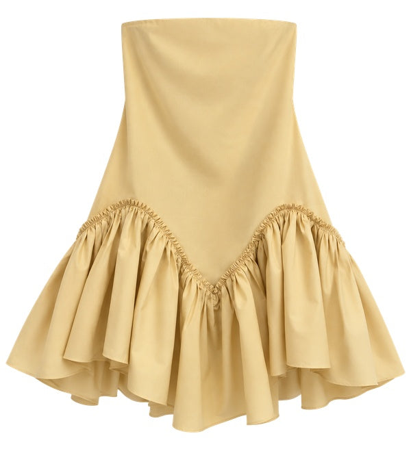 Vestido Tricoline Sem Alça Babado