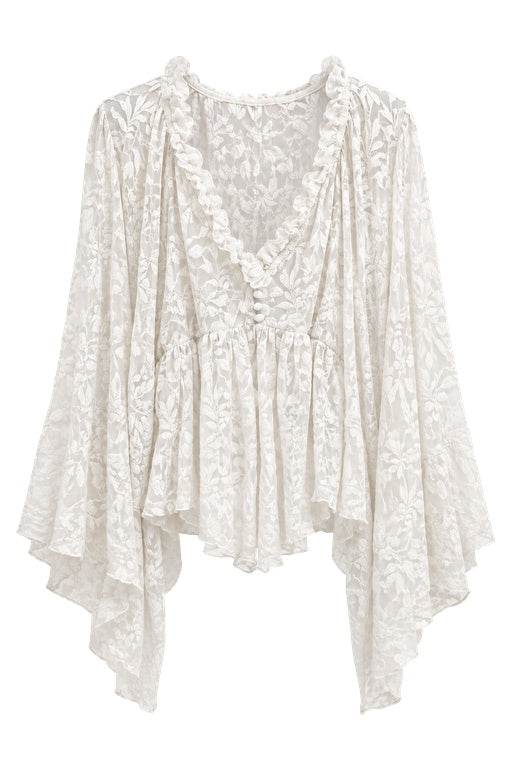 Blusa Bata Renda Manga Ampla
